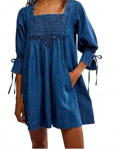 Free People Sonora Denim Mini Dress In Midnight Rinse In Blue