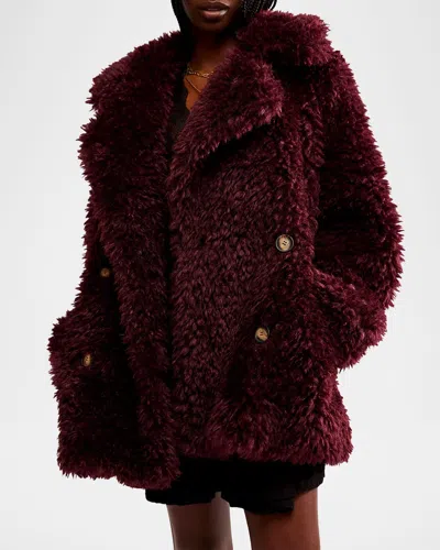 Free People Sophie Faux Fur Peacoat In Purple