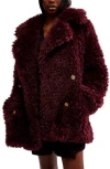 Free People Sophie Faux Fur Peacoat In Vineyard Grape