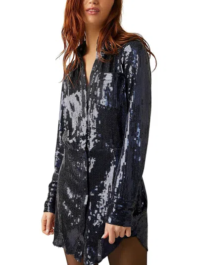 Free People Sophie Womens Collar Mini Shirtdress In Blue