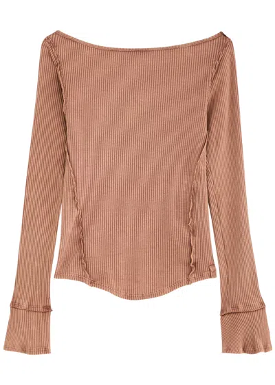 Free People Soul Sister Ribbed Cotton-blend Top In Orange