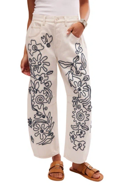 Free People Soutache Lucky You Crop Barrel Jeans In 象牙白拼接