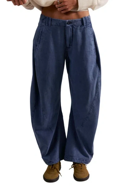 Free People Spotlight Washed Barrel Leg Trousers In Blue