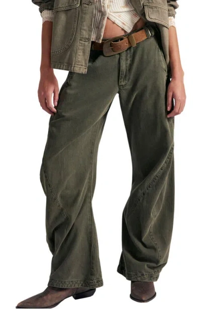 Free People Spotlight Washed Barrel Leg Trousers In Green
