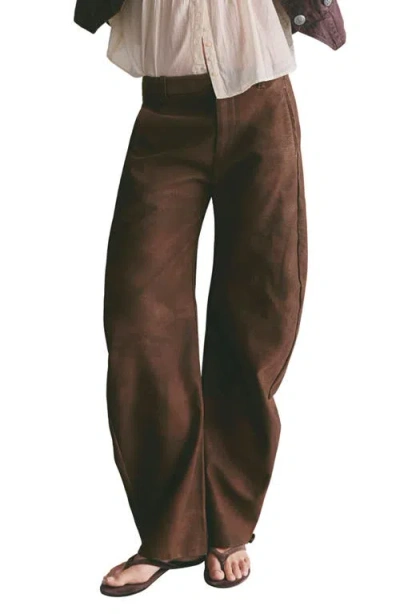 Free People Spotlight Wide Leg Faux Leather Trousers In Brown