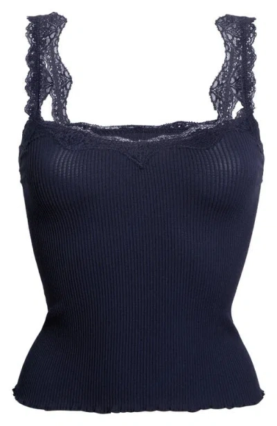 Free People Spring Fever Rib Lace Trim Camisole In Blue