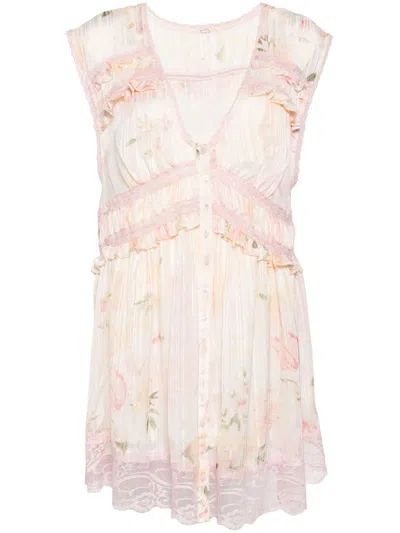 Free People Spring Fling Printed Chiffon Mini Dress In Pink