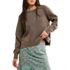 Free People Spring Street Cotton Crewneck Sweater In Brown