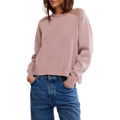 Free People Spring Street Cotton Crewneck Sweater In Pink