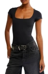 Free People Square Eyes Thong Bodysuit In Black
