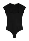 Free People Square Eyes Stretch-jersey Bodysuit In Black