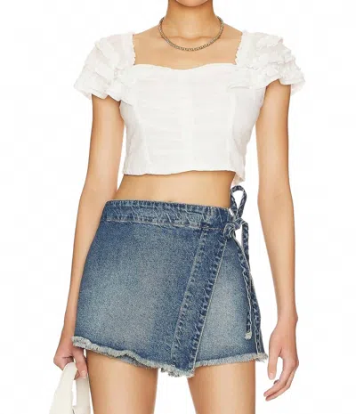 Free People Square Neck Ruched Cropped Top In White