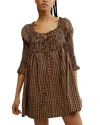 Free People Star Dip Tiered Smocked Button Front Cotton Dress In Black Combo