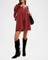 Free People Star Dip Tiered Smocked Button Front Cotton Dress In Red Combo