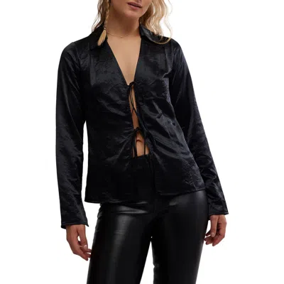 Free People Star Eyes Crinkle Satin Top In Black
