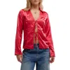 Free People Star Eyes Crinkle Satin Top In Retro Red
