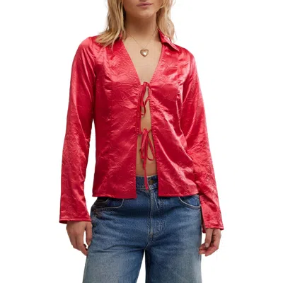 Free People Star Eyes Crinkle Satin Top In Retro Red