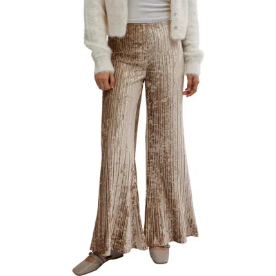 Free People Star Sign Ribbed Wide Leg Velvet Pants In Champagne