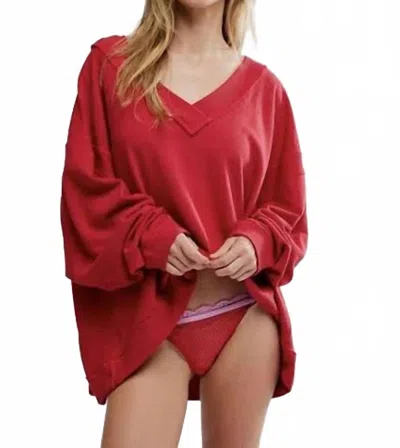 Free People Staycation Pullover Sweatshirt In Deep Cherry In Red