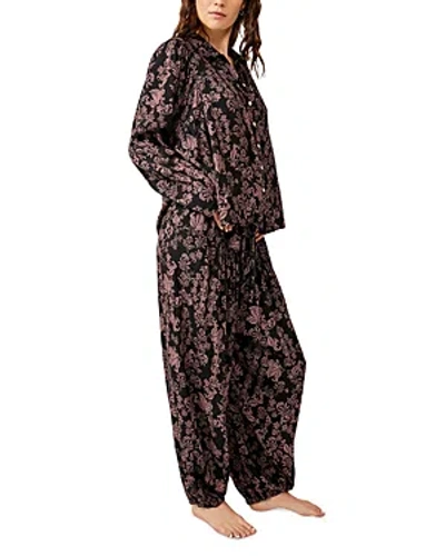 Free People Steady Love Pajama Set In Black Combo