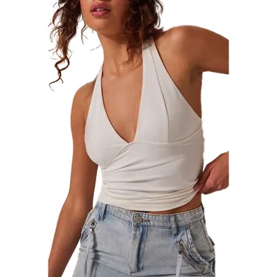 Free People Still Here Ruched Halter Top In Ivory