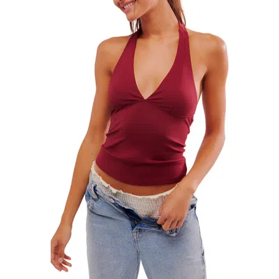 Free People Still Here Ruched Halter Top In Red