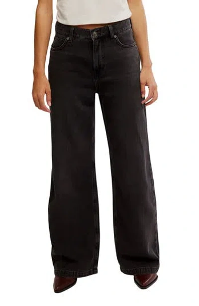 Free People Stride High Waist Wide Leg Jeans In Black