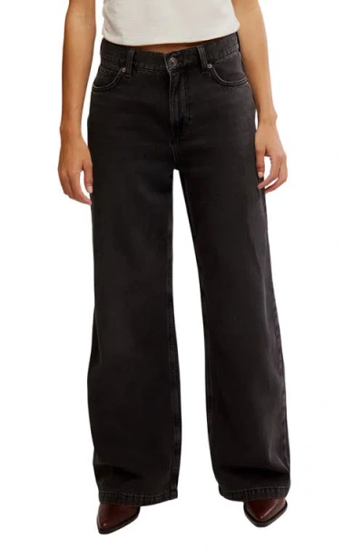 Free People Stride High Waist Wide Leg Jeans In Black