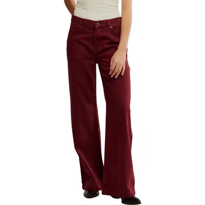 Free People Stride High Waist Wide Leg Jeans In Burgundy