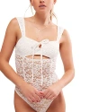 Free People Strike A Pose Lace Bodysuit In White
