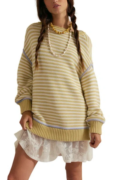 Free People Stripe Cotton Sweater In Nude