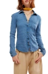 Free People Blue Blue Shirting Button Down In Indigo Combo In Indigo Combo
