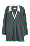 Free People Stripe Long Sleeve Stretch Cotton Waffle Knit Tunic Top In Forest Combo