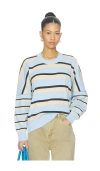Free People Striped Alma Pullover Sweatshirt In Blue