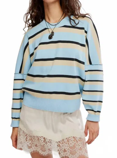 Free People Striped Alma Pullover Sweater In Ice Blue Combo In Multi