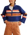 Free People Greta Stripe Half Zip Sweater In Indigo Pura