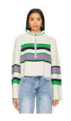 Free People Striped Greta Half Zip Sweater In Sugar Swirl Combo In White