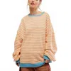 Free People Striped Oversized Crewneck Sweatshirt In Latte Combo In Multi