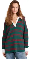 Free People Stripe Long Sleeve Stretch Cotton Waffle Knit Tunic Top In Forest Combo