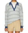 Free People Striped Travis Polo Top In Grey Combo