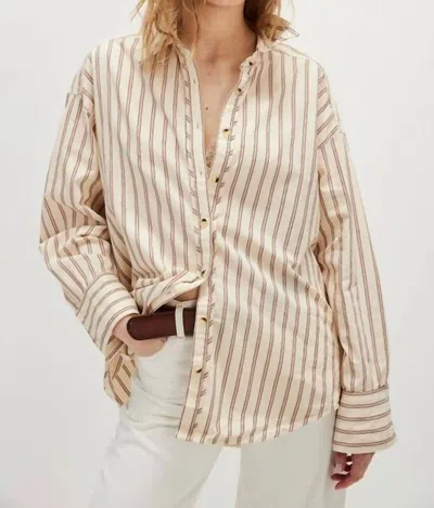 FREE PEOPLE STRIPED VARSITY SHIRT IN IVORY COMBO