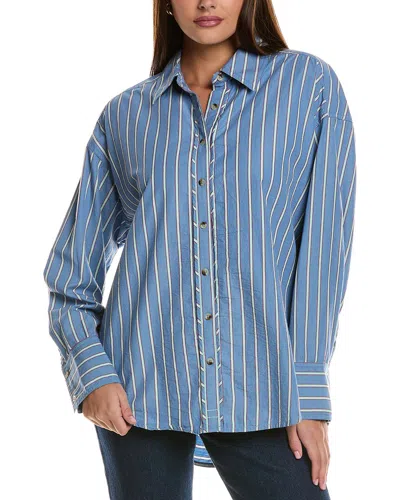 Free People Striped Varsity Vibes Shirt In Blue
