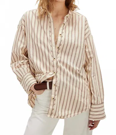 FREE PEOPLE STRIPED VARSITY VIBES SHIRT IN IVORY COMBO