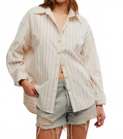 Free People Striped Varsity Vibes Shirt In Ivory Combo In Neutral