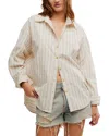 Free People Varsity Vibes Stripe Oversize Cotton Button-up Shirt In Ivory Combo