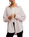 Free People Varsity Vibes Stripe Oversize Cotton Button-up Shirt In Pink Combo