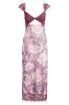 Free People Suddenly Fine Floral Print Cutout Lace Trim Nightgown In Amaranth Combo