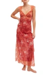 Free People Suddenly Fine Floral Print Cutout Lace Trim Nightgown In Apricot Combo