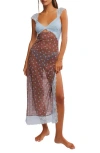Free People Suddenly Fine Floral Print Cutout Lace Trim Nightgown In Caffee Combo