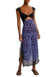 Free People Suddenly Fine Maxi Slip Dress Evening Combo In Navy Animal Combo